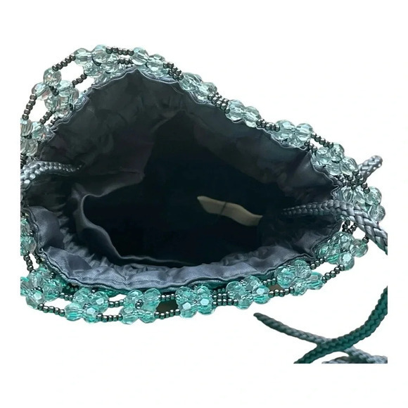 Beaded Silver Gray Cinched Evening‎ Bag Purse Shoulder Crossbody Sparkly - Picture 6 of 7